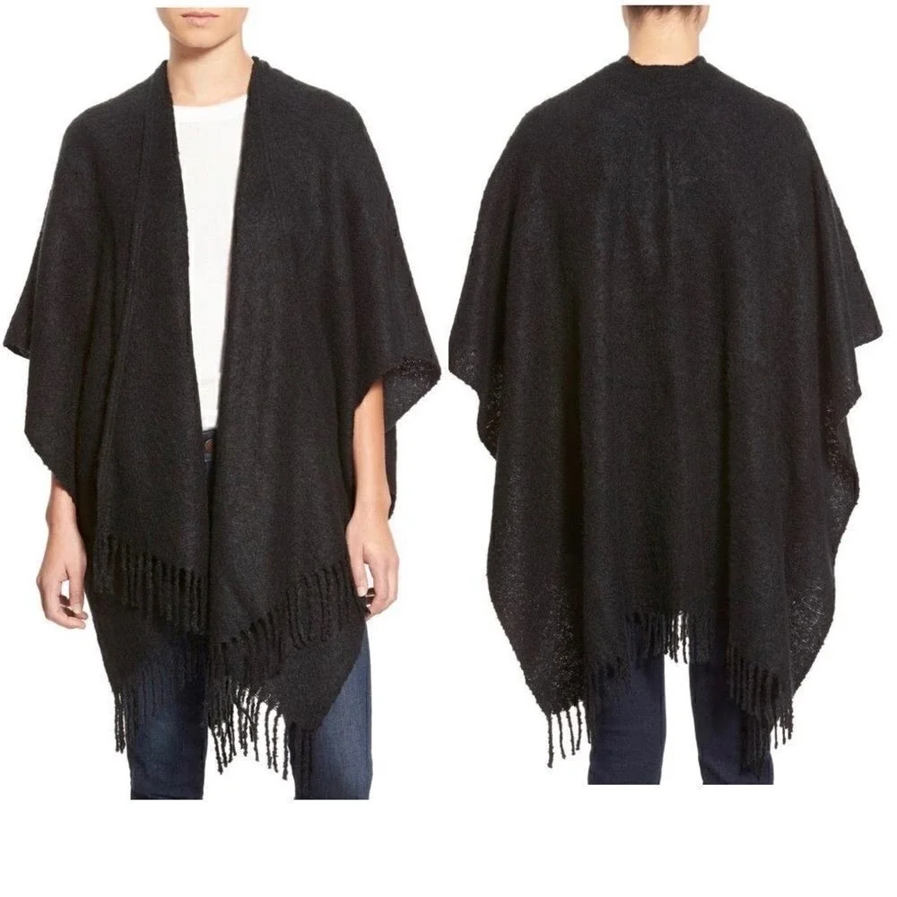 Echo‎ Bouclé Cape, Shawl, Wrap, Sweater, Black, Super Comfy Warm, One size NWT
